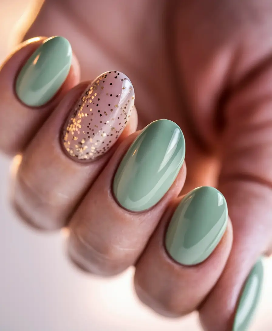 August 2025 nails design ideas Sage Sprinkle Chic