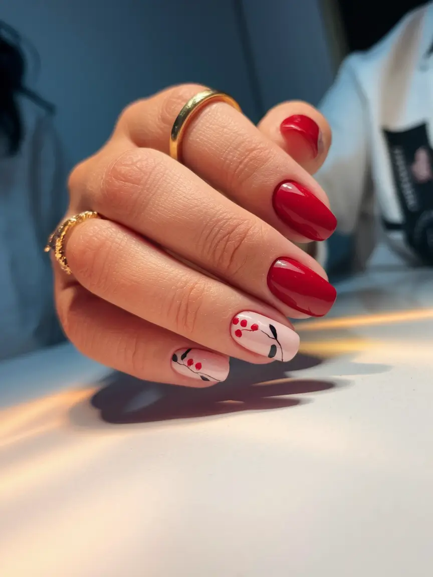 August 2025 nails design ideas Cherry Pop Accent