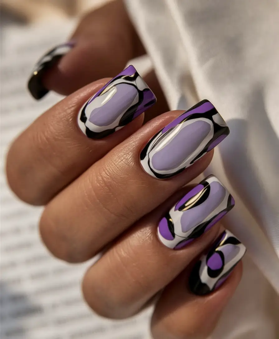August 2025 nails design ideas Retro Lilac Swirl