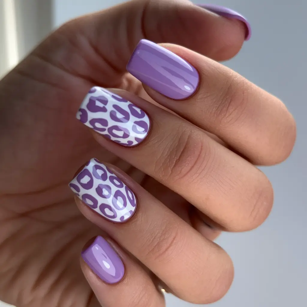 August 2025 nails design ideas Lavender Leopard Pop