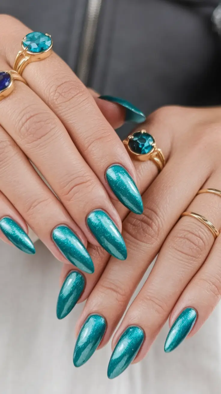 August 2025 nails design ideas Mermaid Metallic Almonds