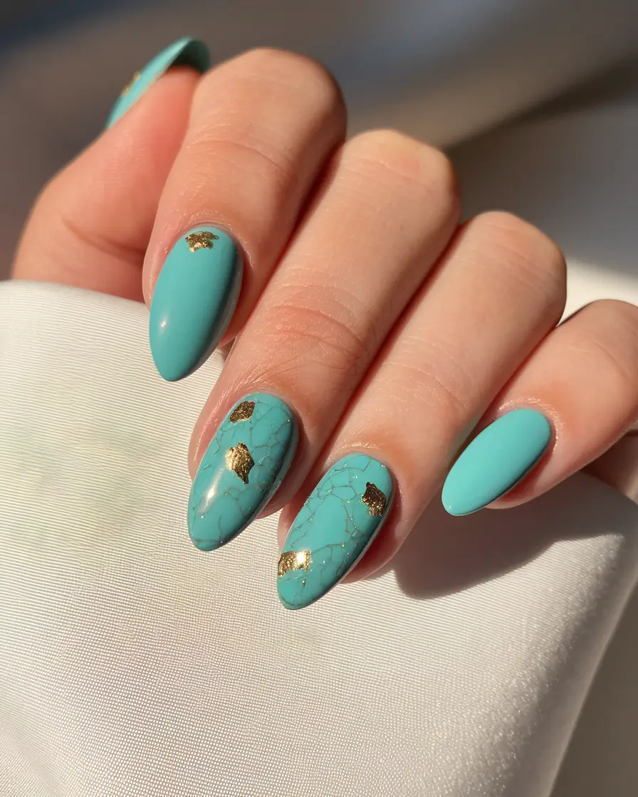 August 2025 nails design ideas Turquoise Treasure Marble