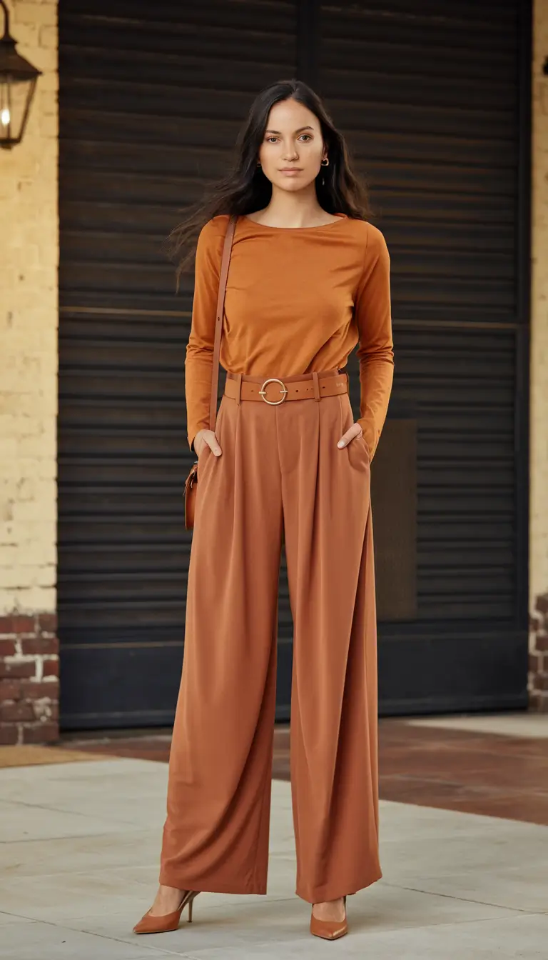 casual fall 2025 outfits for women over 30 Burnt Orange Monotone Sophistication