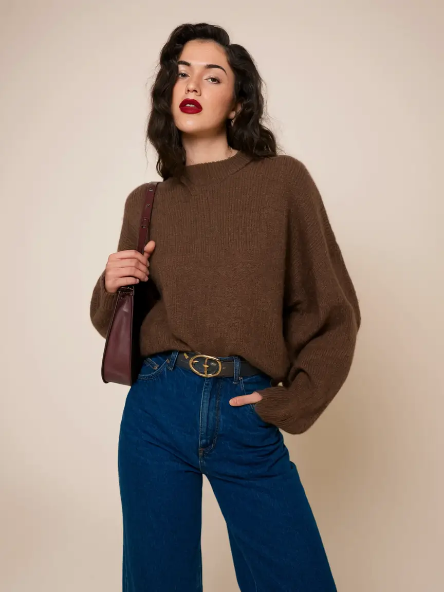 casual fall outfits for women - ideas 2025 Cinnamon Sweater and Classic Denim Cool