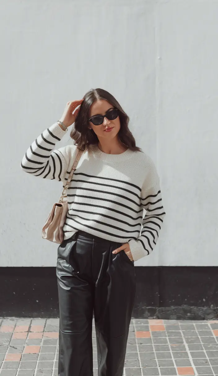 casual fall outfits for women - ideas 2025 Stripes and Leather: Fall's Power Combo