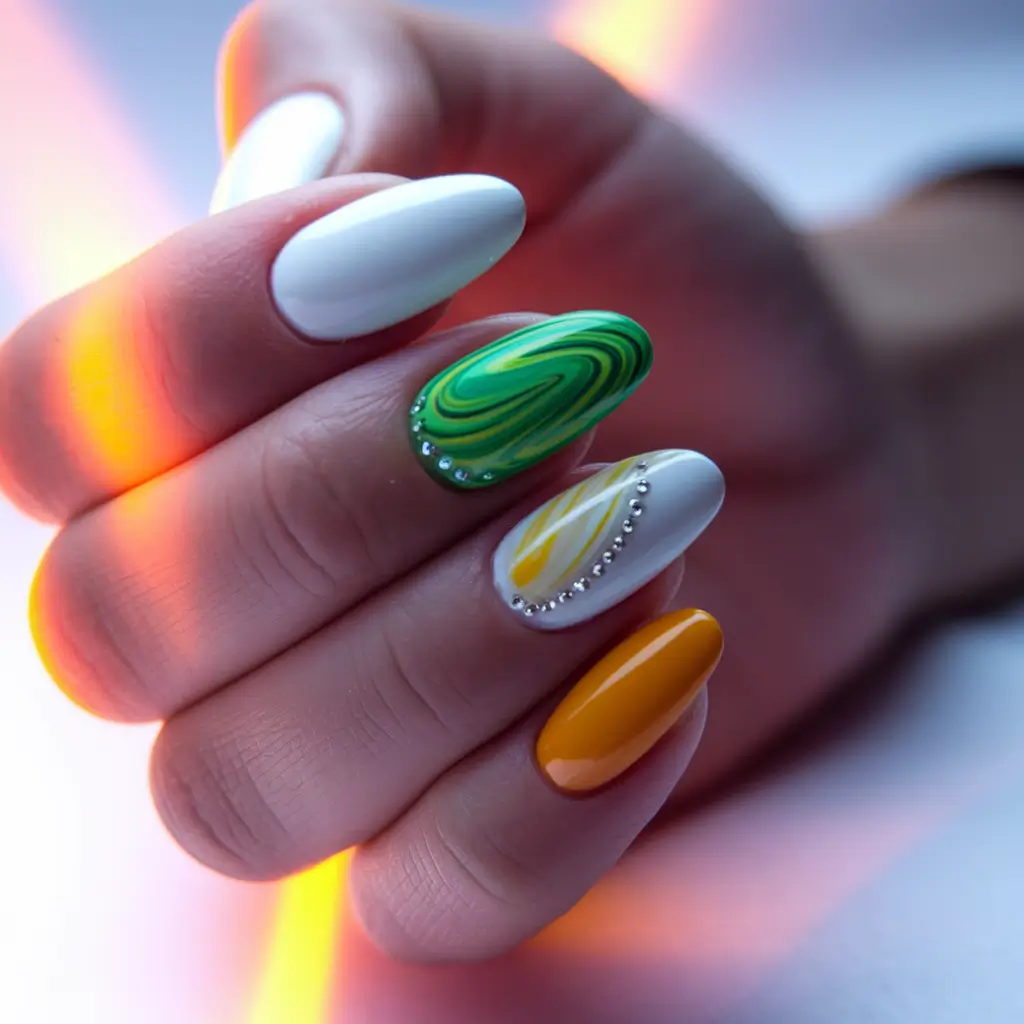 Classy Summer Nails for 2025 Style Lemon-Lime Marble Luxe