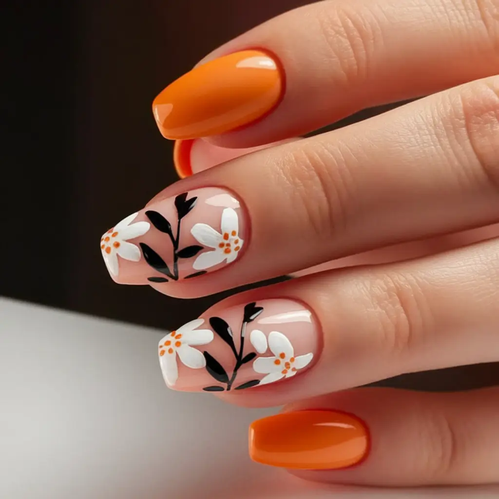 Classy Summer Nails for 2025 Style Daisy Soft with Sunset Orange