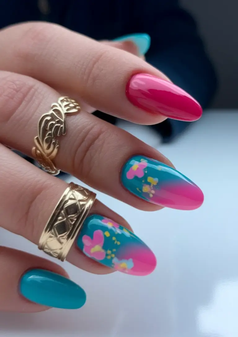 Classy Summer Nails for 2025 Style Tropical Fade with Candy Florals