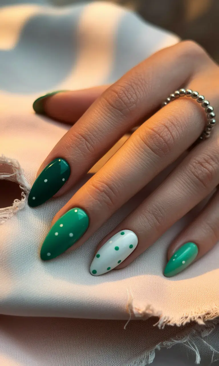 Classy Summer Nails for 2025 Style Emerald Dot Delight