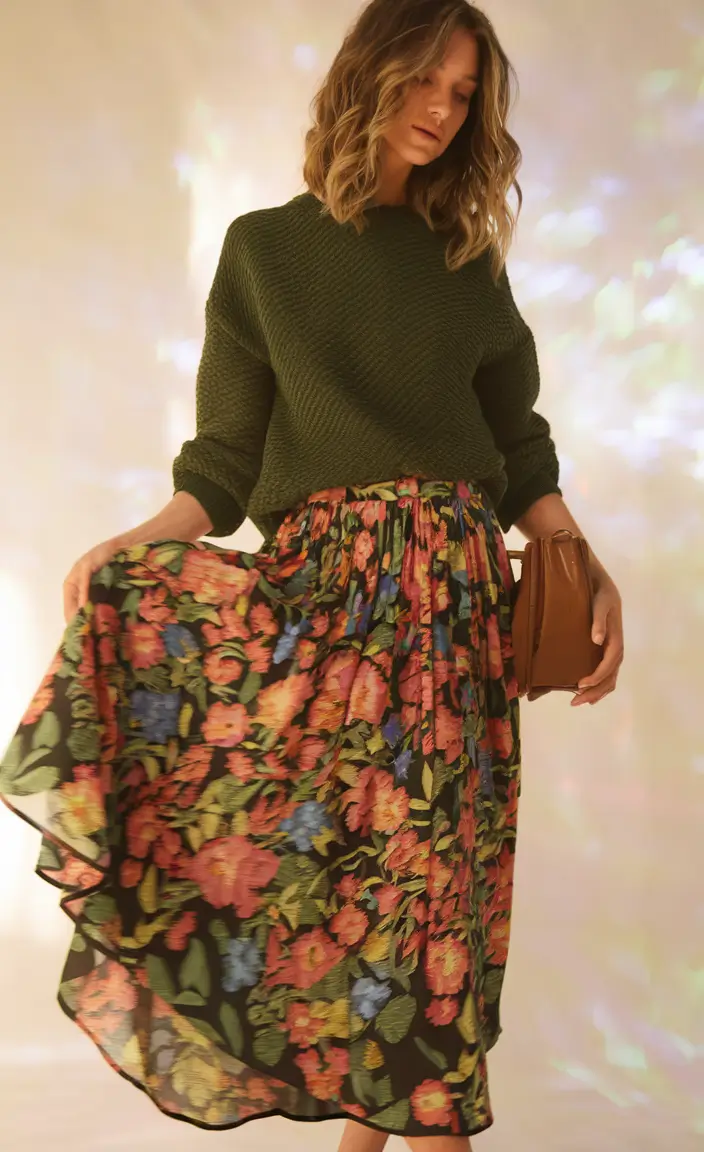 cute autumn outfits ideas 2025 Floral Fantasy Meets Forest Texture