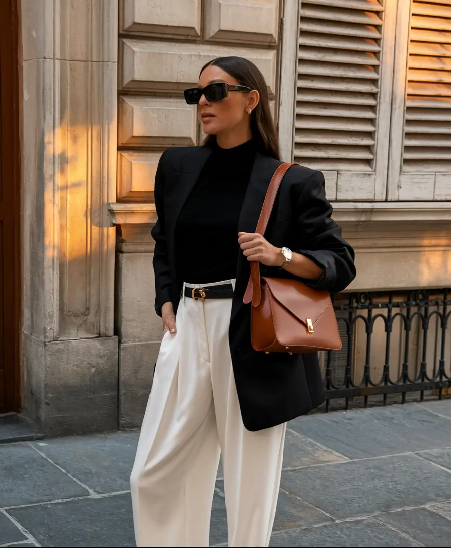 cute fall fashion outfits aesthetic 2025 Monochrome Contrast with Structured Luxe