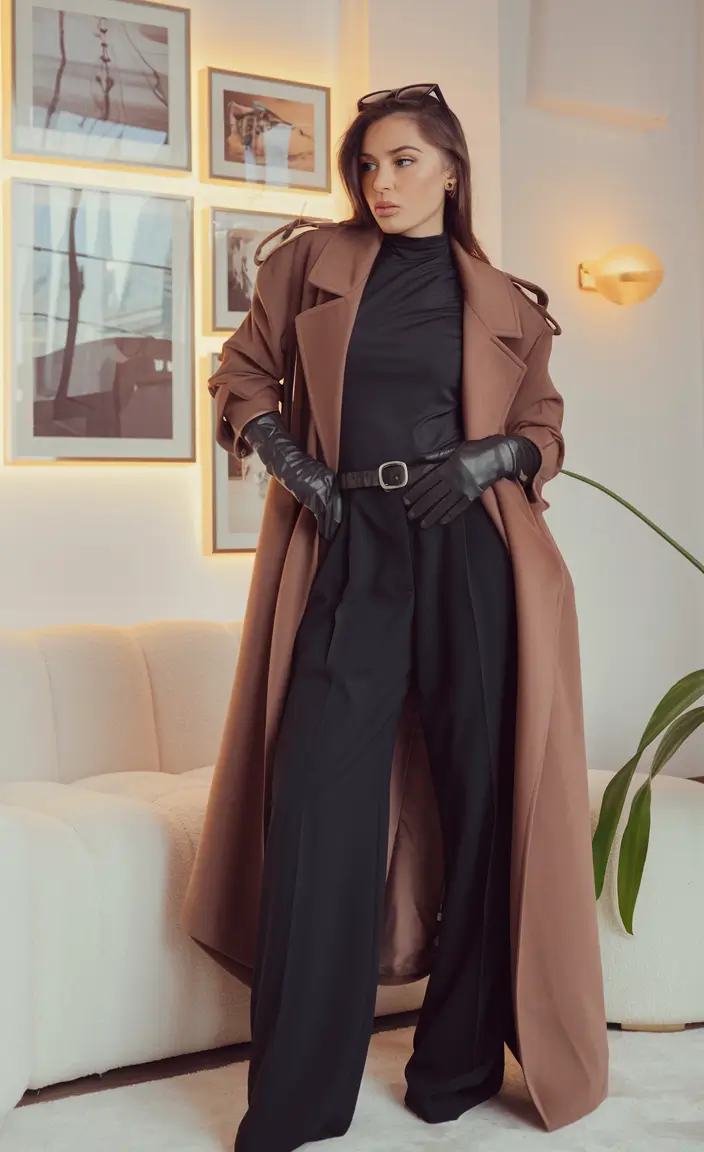 cute fall fashion outfits aesthetic 2025 Chocolate Trench + All Black Base