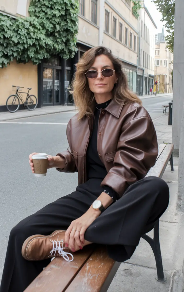cute fall fashion outfits aesthetic 2025 Leather Layers and Sporty Soles