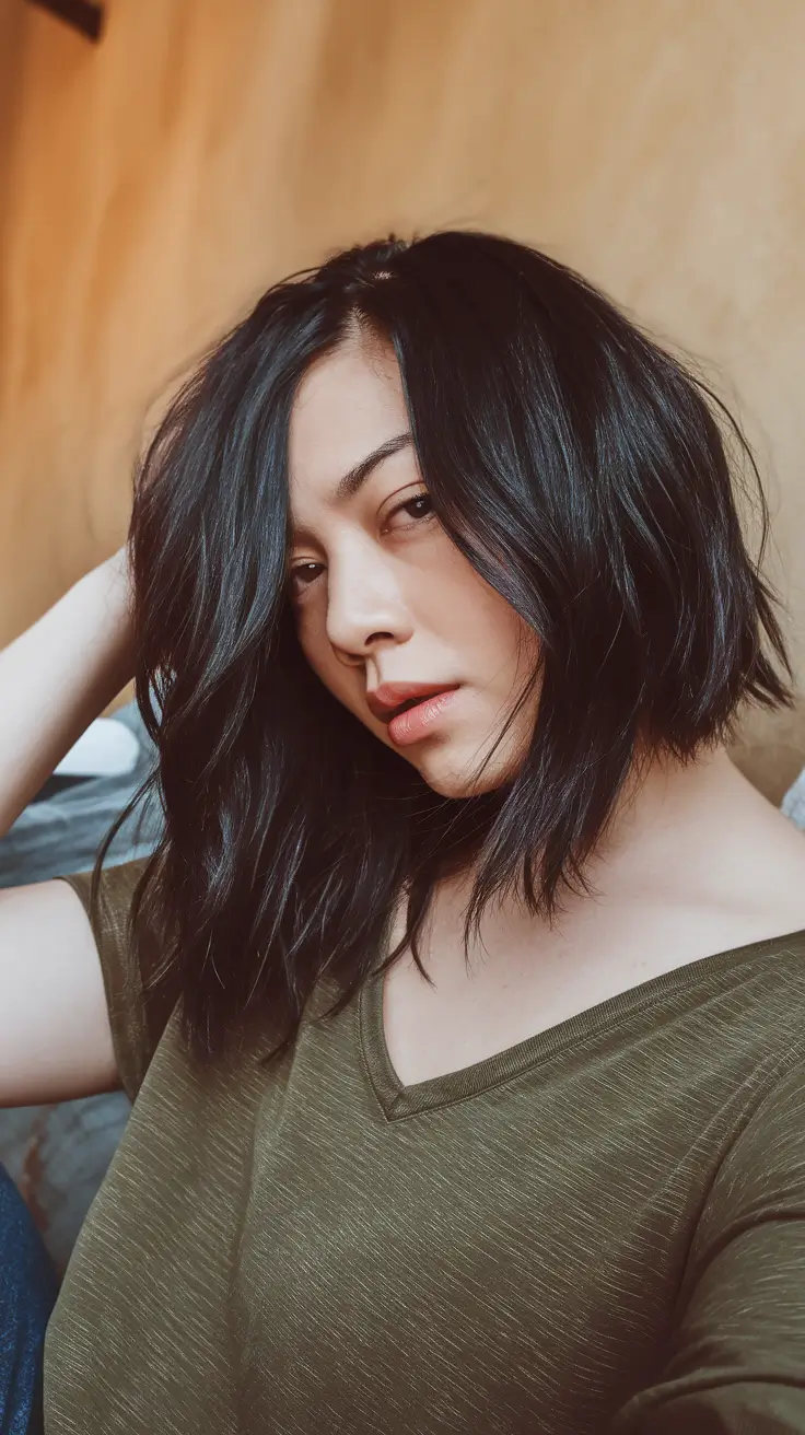 end of summer hair color ideas 2025 Choppy Black Layers with Soft Movement