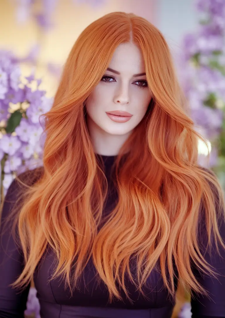 end of summer hair color ideas 2025 Vivid Copper Orange Layers