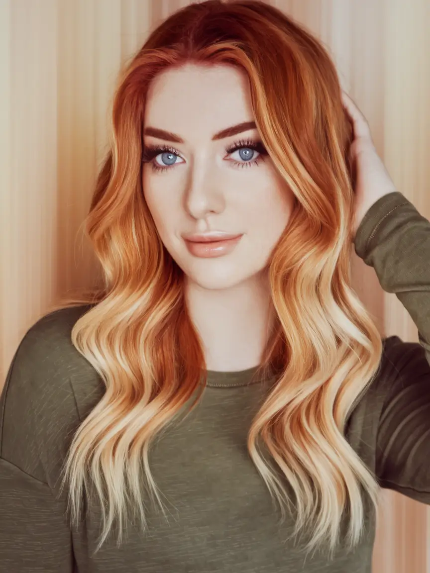 end of summer hair color ideas 2025 Ginger Blonde Melt with Vanilla Ends