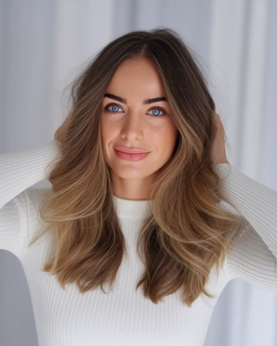 end of summer hair color ideas 2025 Soft Dimensional Brunette with Sandy Tones