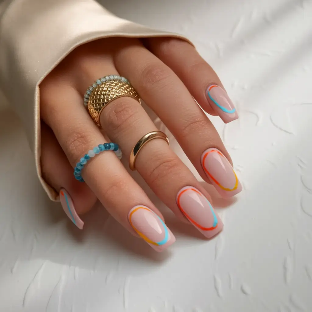 end of summer nails ideas 2025 Neon-Framed French With a Modern Twist