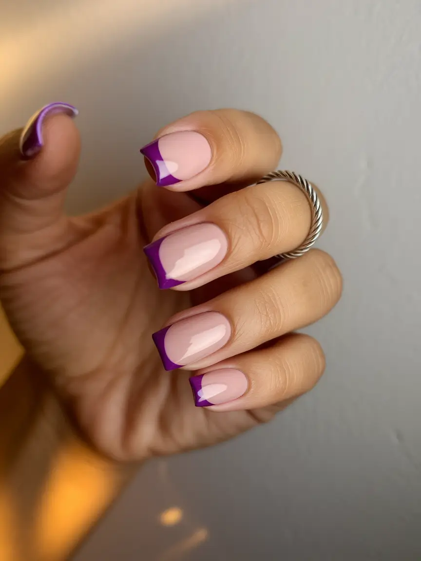 end of summer nails ideas 2025 Violet-Tipped Classic French