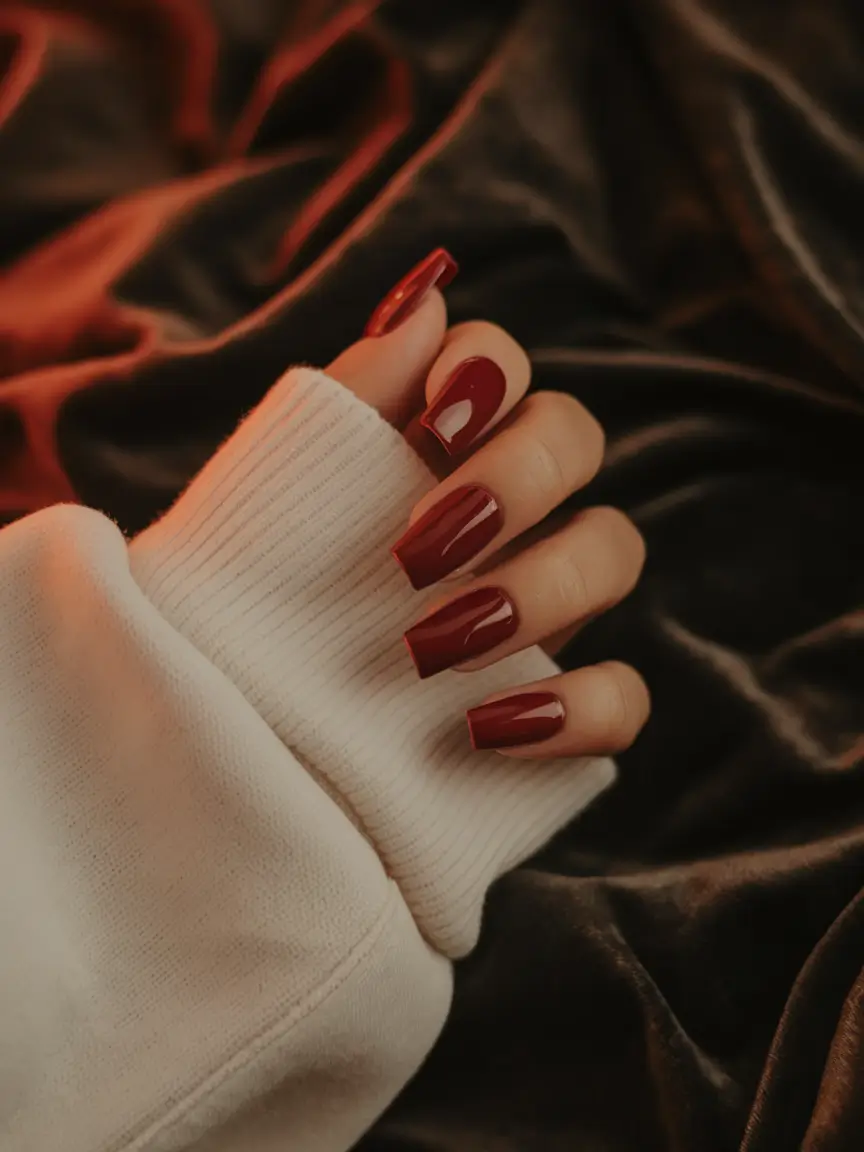 end of summer nails ideas 2025 Glossy Burgundy Glamour