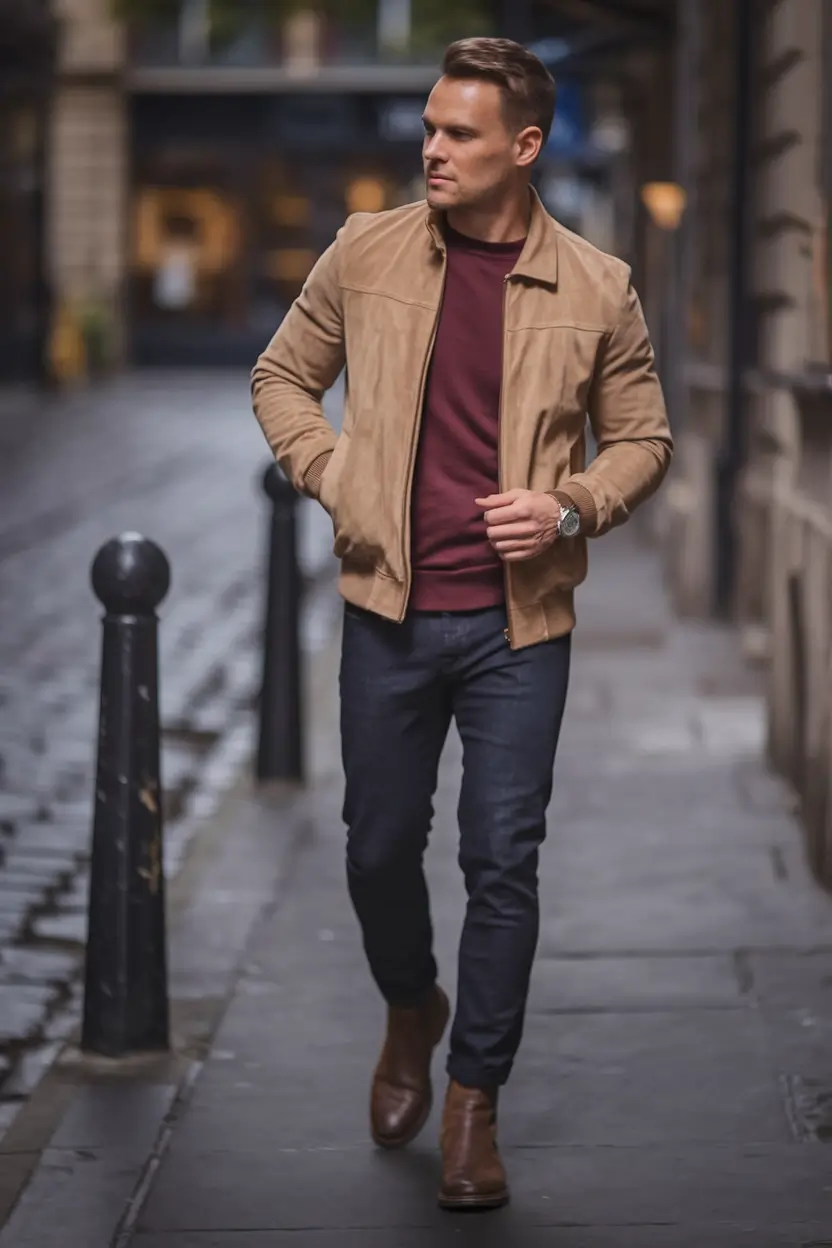 fall business casual outfits for men 2025 Urban Camel & Merlot Swagger
