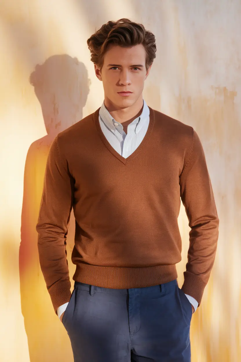 fall business casual outfits for men 2025 Copper Vibes & Buttoned-Up Charm