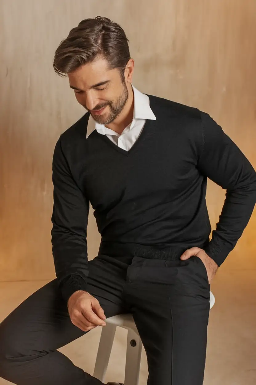fall business casual outfits for men 2025 All-Black Polished Minimalism