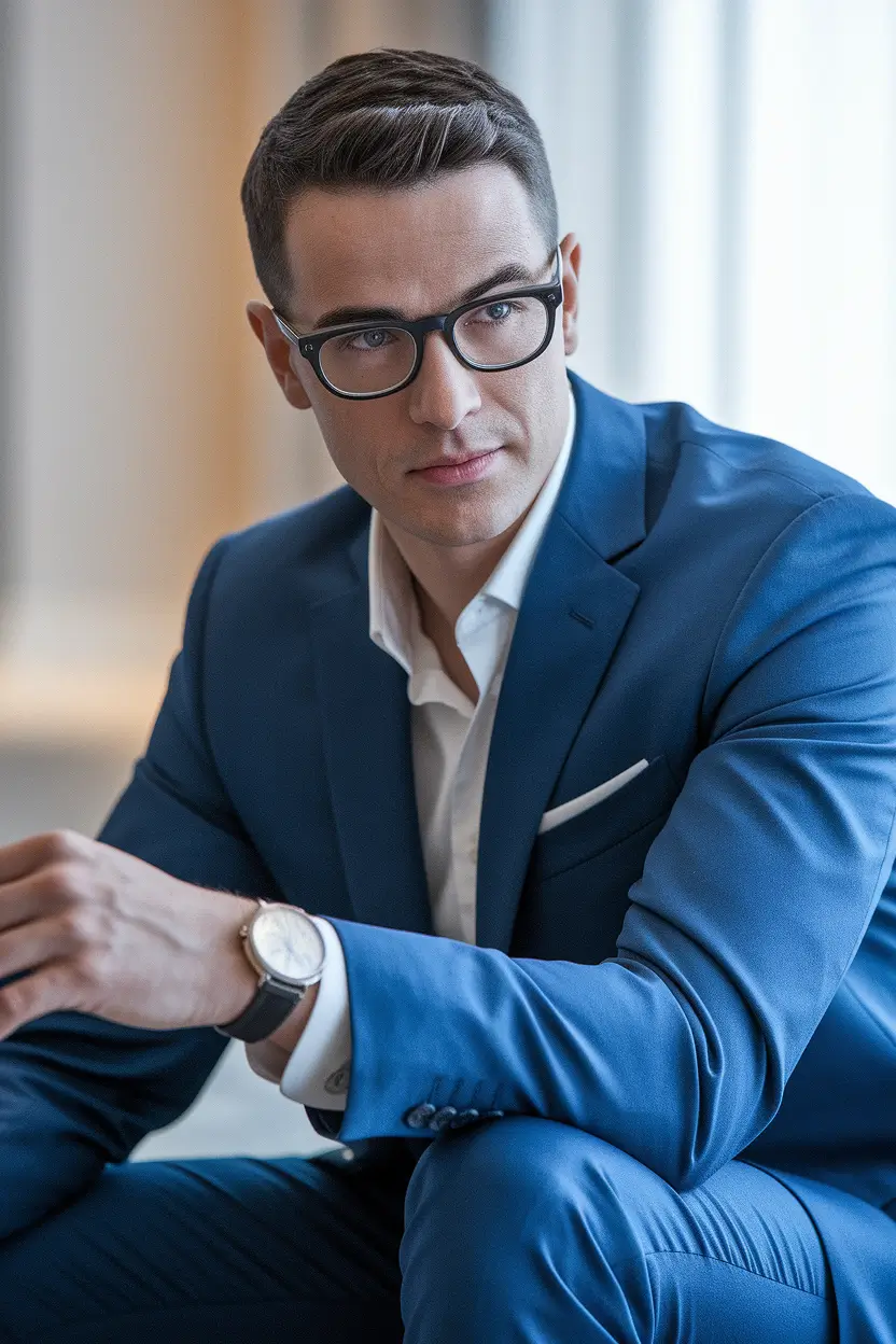 fall business casual outfits for men 2025 Cobalt Boardroom Revival