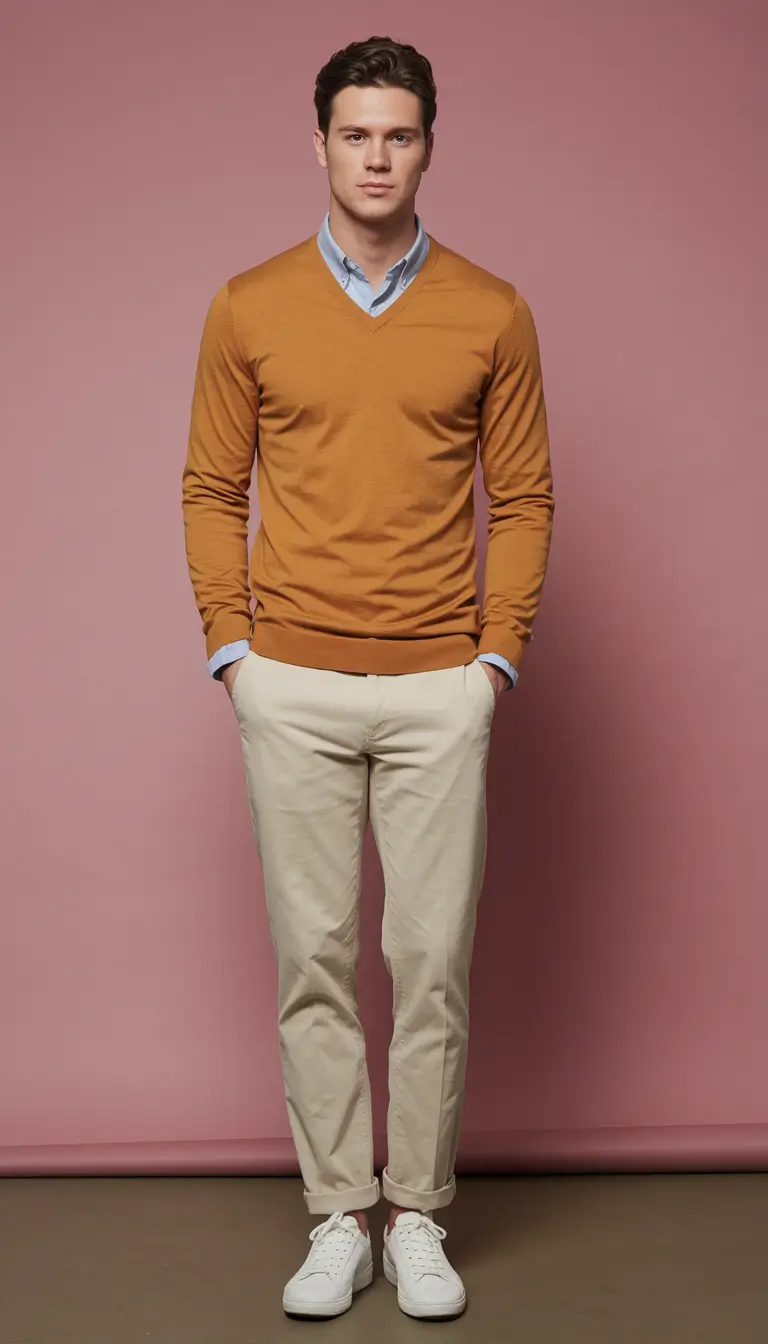 fall business casual outfits for men 2025 Golden Hour Knit & Chino Ease