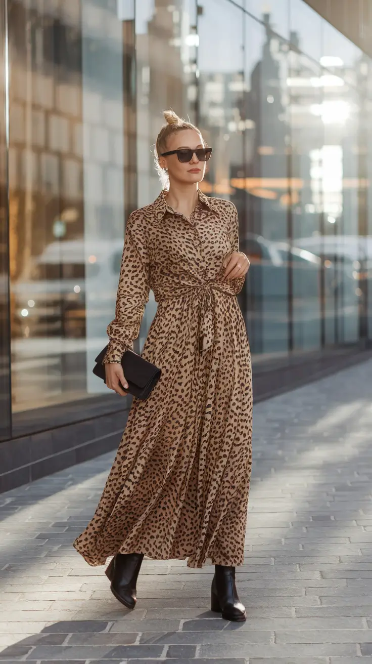 fall capsule wardrobe for 2025 Leopard Maxi Dress: Fall’s Wild Card Essential