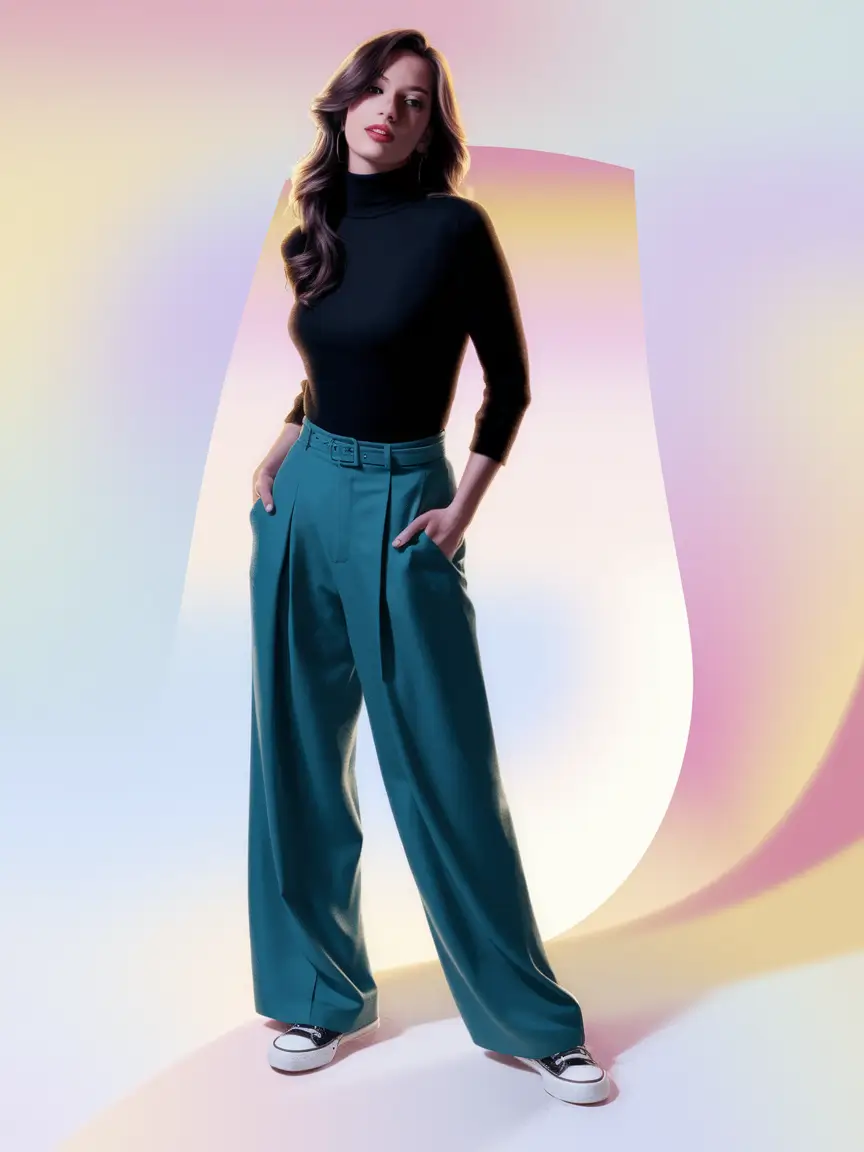 fall capsule wardrobe for 2025 Sleek Monochrome: Teal Trousers Take the Lead