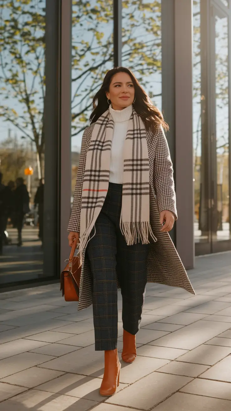 fall capsule wardrobe for 2025 Checked Coat & City Confidence: A Cold-Weather Classic