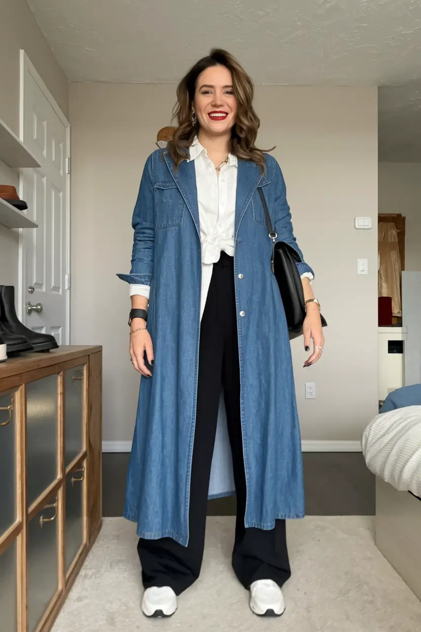 fall capsule wardrobe for 2025 Denim Duster Drama: Streetwear Meets Smart