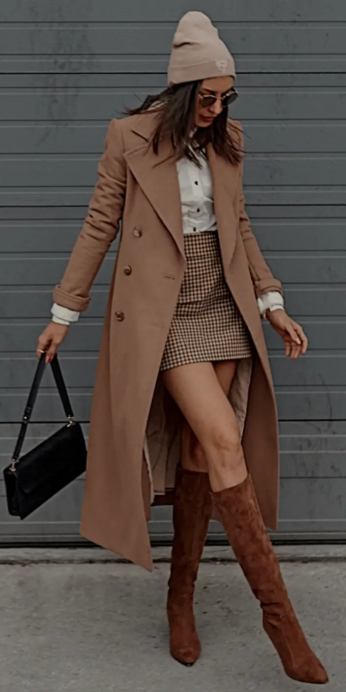 fall fashion inspo for 2025 Mini Skirt & Camel Coat Energy