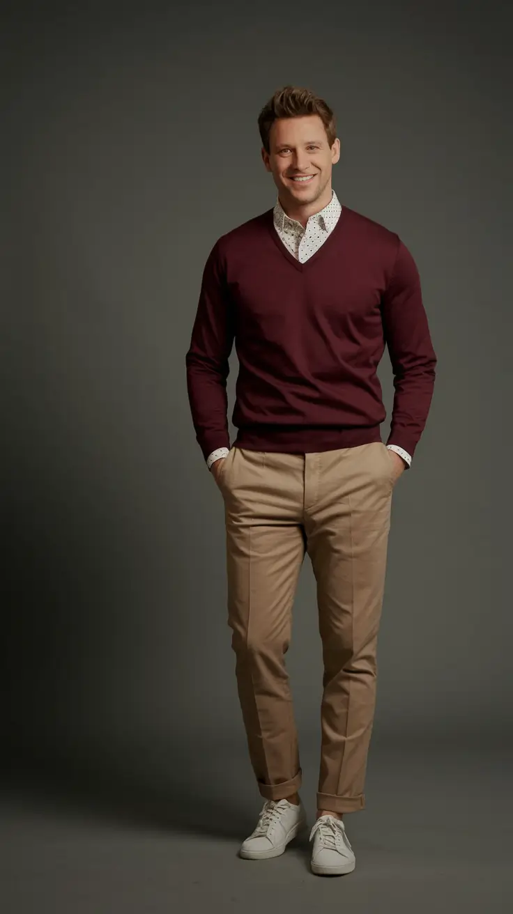 fall outfits for men 2025 Merlot Sweater Smart Casual
