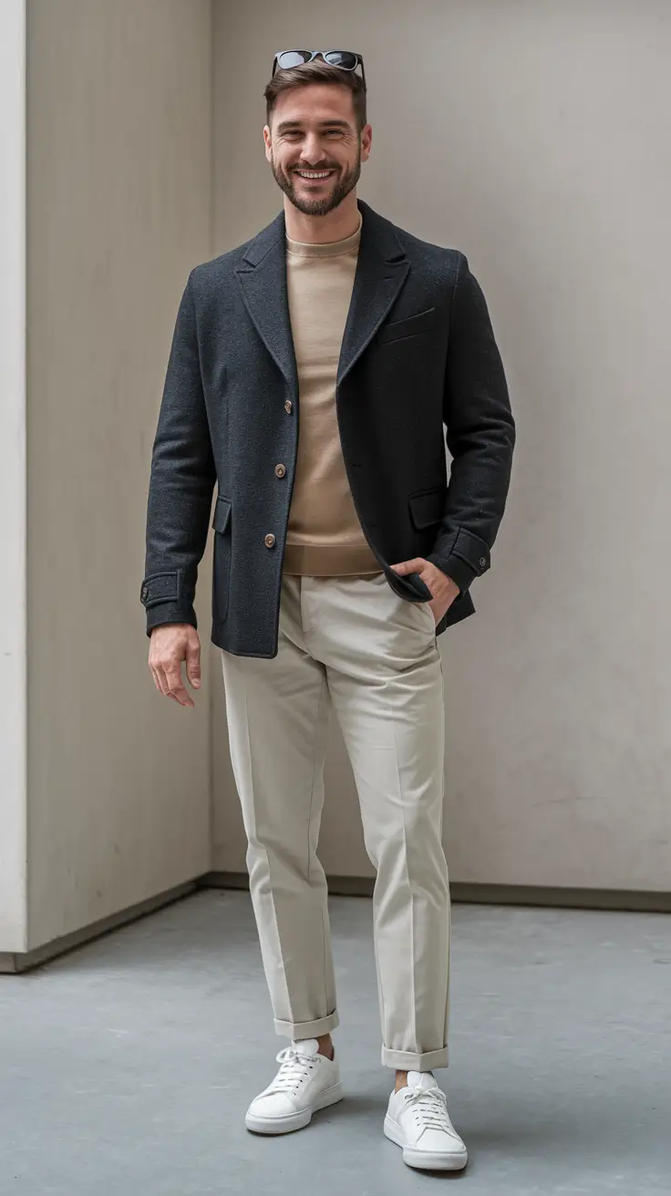 fall outfits for men 2025 Soft Neutrals Charcoal Blazer