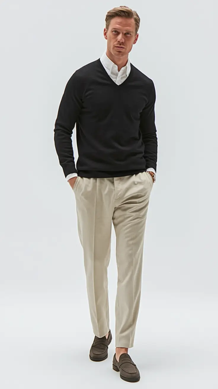 fall outfits for men 2025 Monochrome Minimalist Cream Pleats