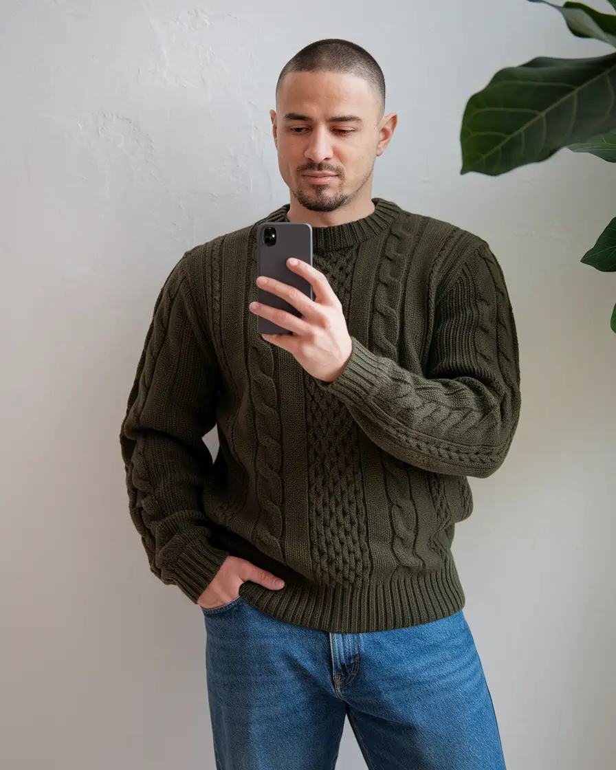fall outfits for men 2025 Textured Olive Knit