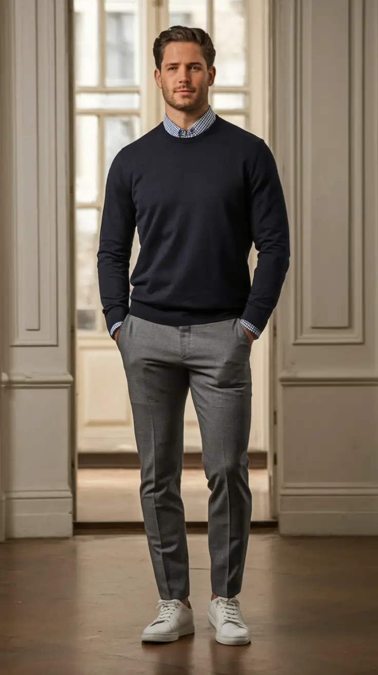 fall outfits for men 2025 Office to Afterhours Navy Grey