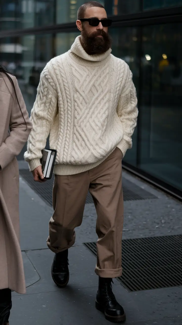fall outfits for men 2025 Cozy Cable Knit & Boots