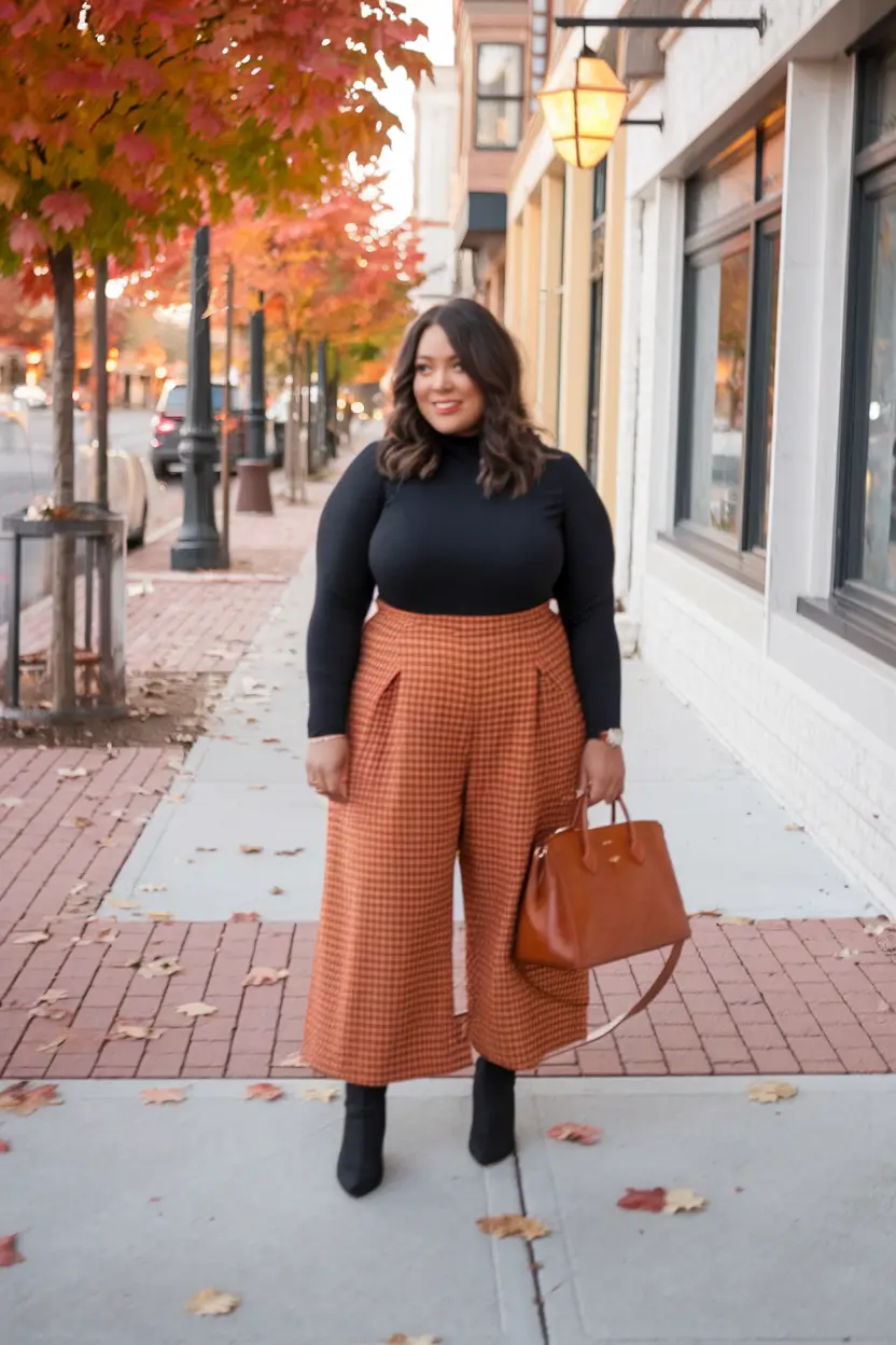 fall outfits ideas 2025 for plus size women Glen Plaid and High-Waist Confidence