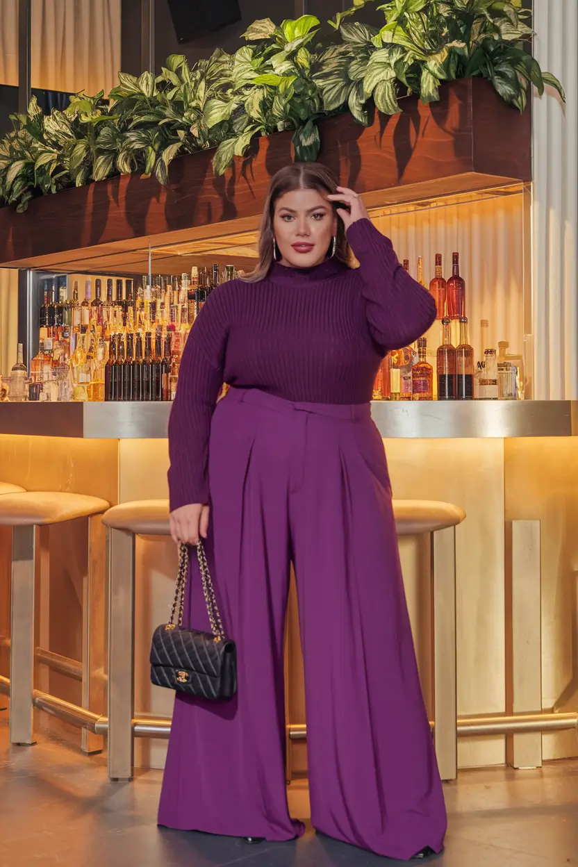 fall outfits ideas 2025 for plus size women Monochrome Majesty in Plum