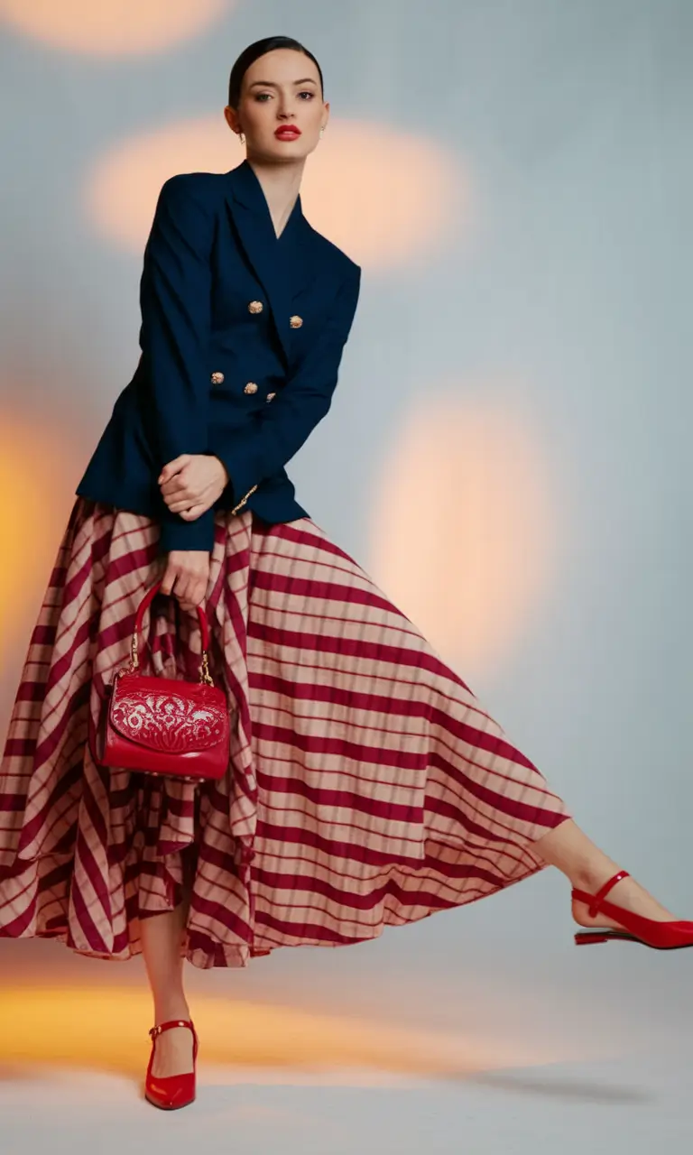 fall transition outfits ideas 2025 Regal Navy & Carnival Stripes