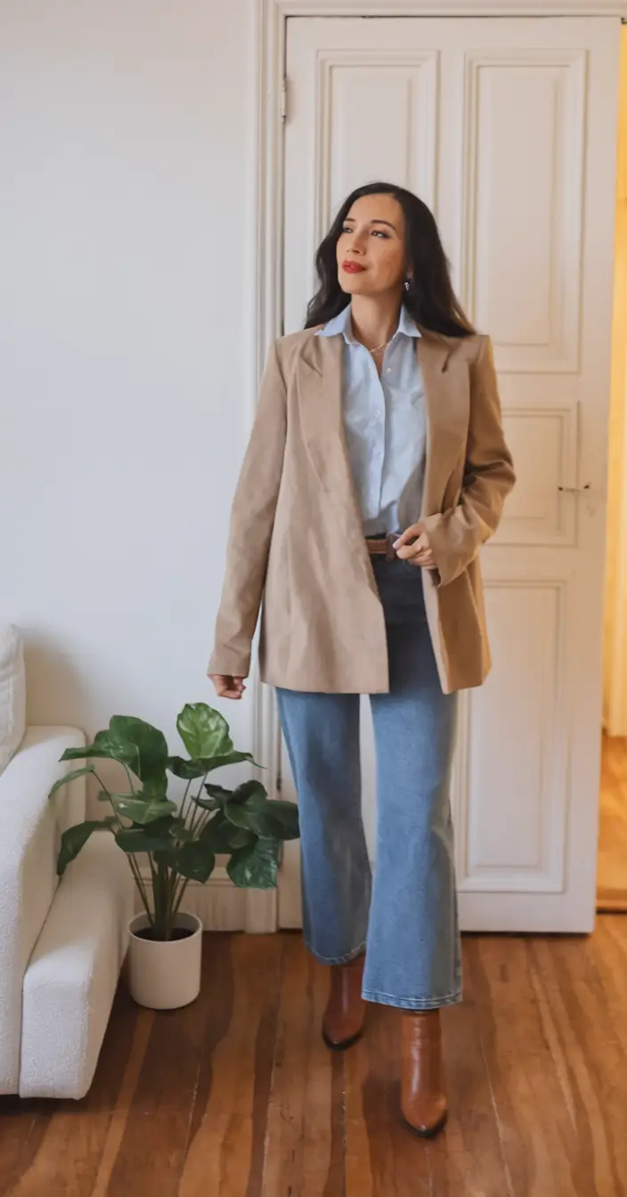 fall transition outfits ideas 2025 Classic Blazer & Denim Ease