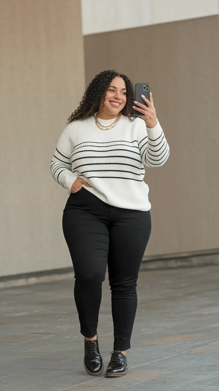 fashion curvy fall outfits 2025 Cozy Stripes and City Comfort