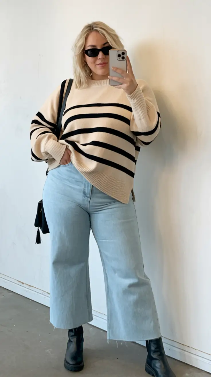 fashion curvy fall outfits 2025 Laid-Back Stripes With a Dash of Edge