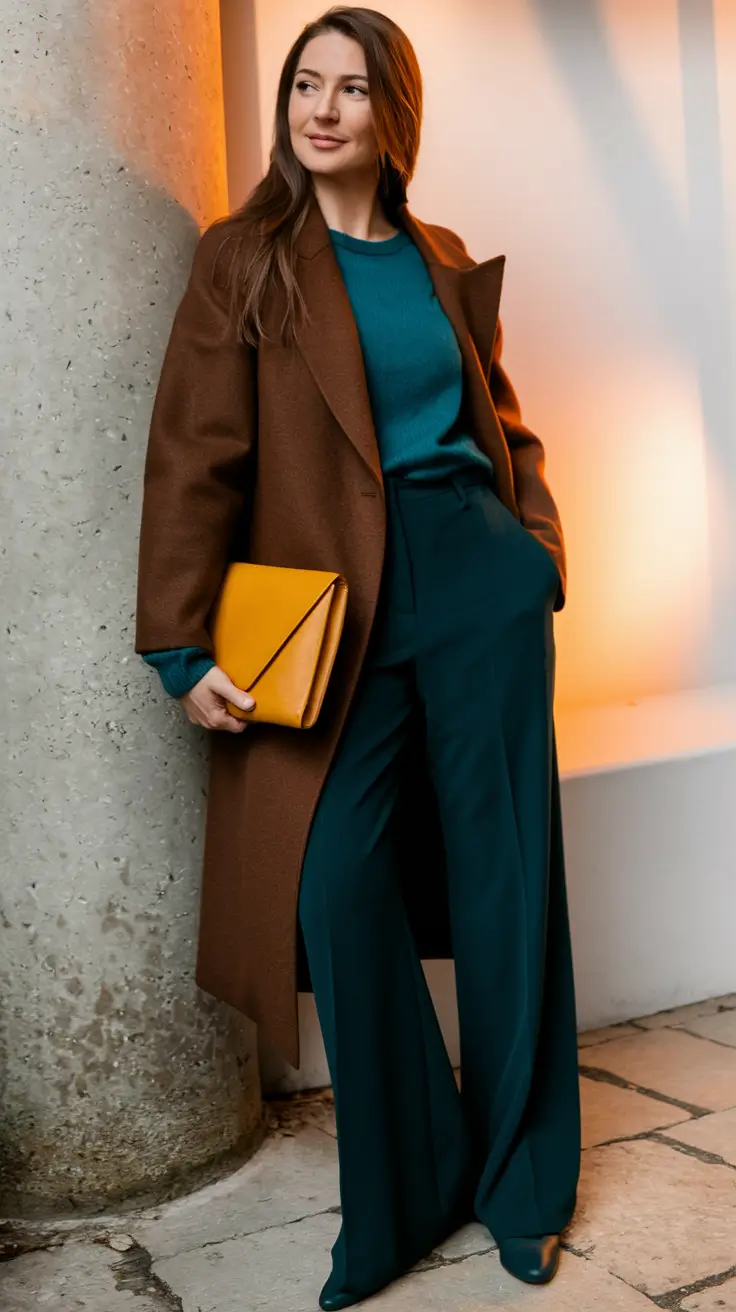 Fashion fall outfits - trendy ideas 2025 Teal & Cocoa Evening Elegance