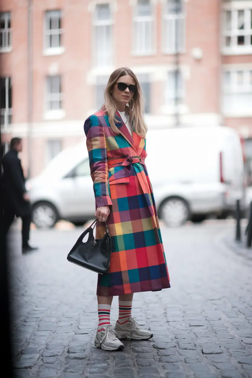 Fashion fall outfits – trendy ideas 2025 Rainbow Plaid Statement Stroll
