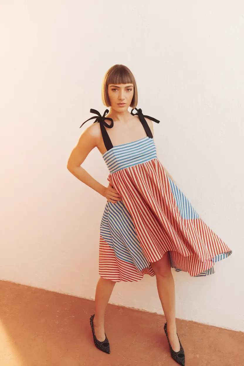 aesthetic+Mixed Stripes & Black Bow Drama