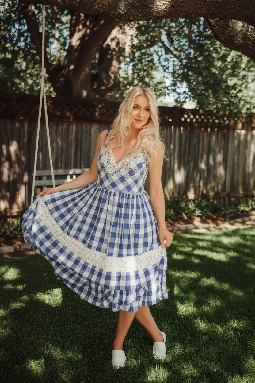 women casual+Sweet Prairie Lace and Blue Checks